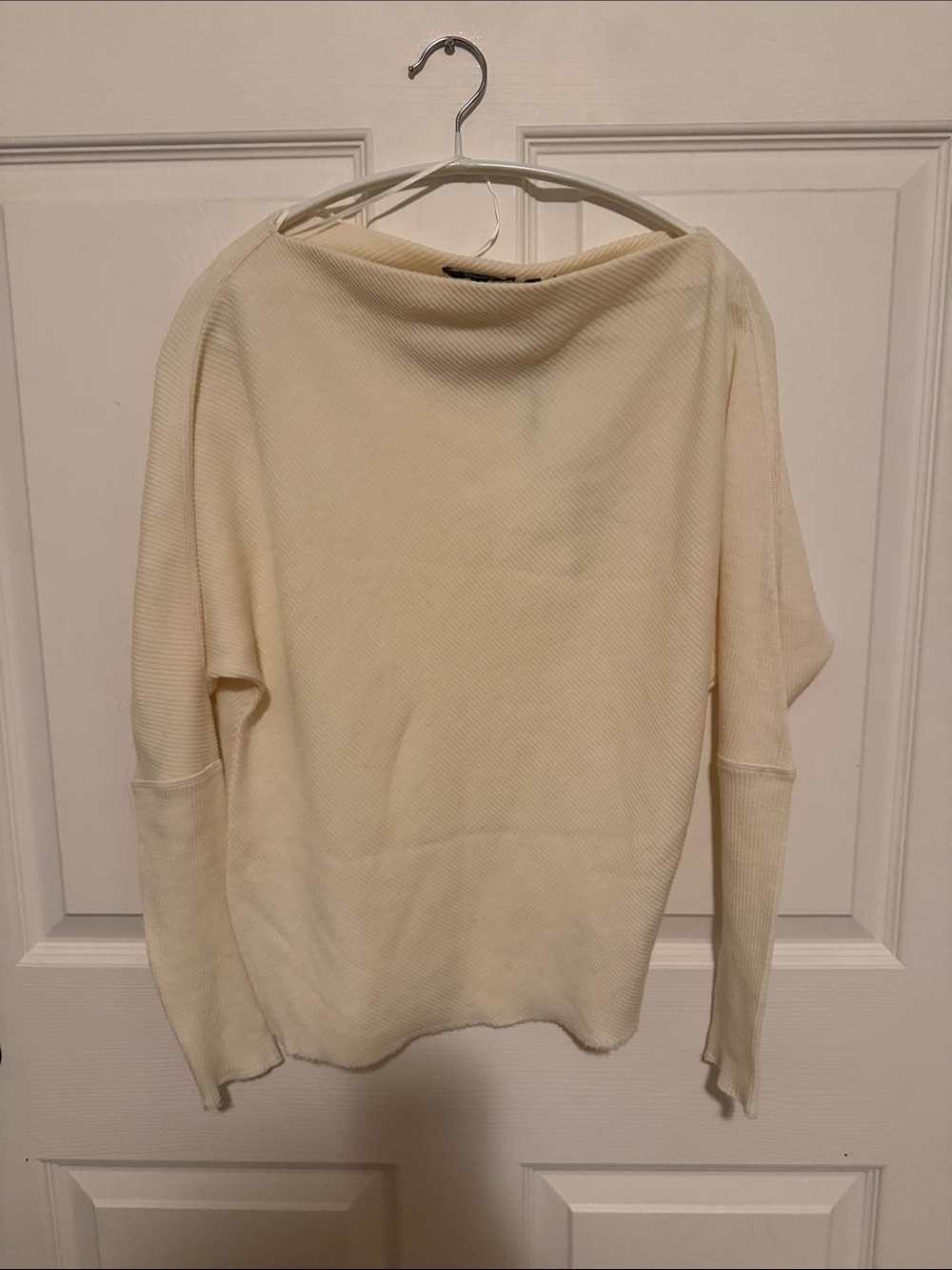 Theory Women's Cream Boatneck Ribbed Sweater
